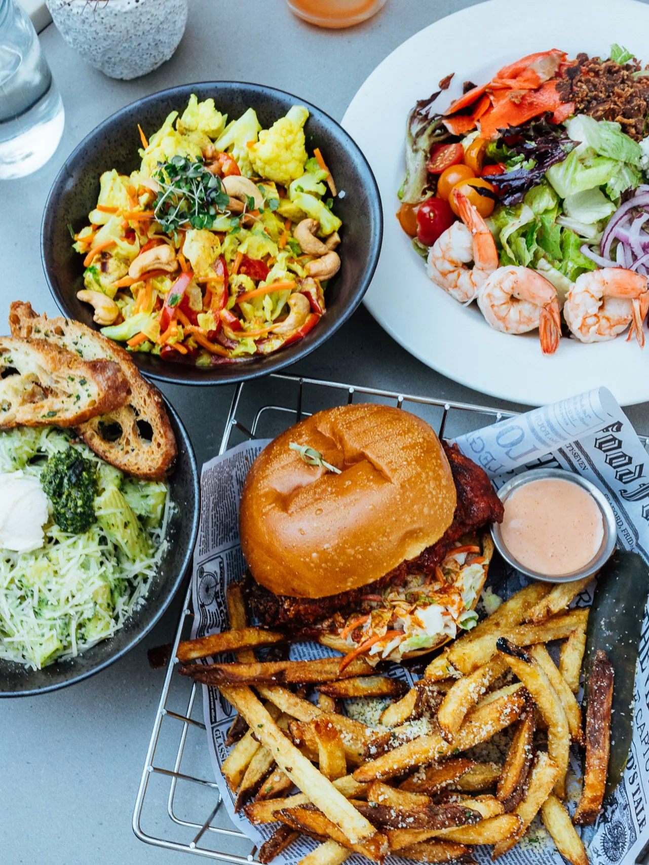 A colorful styled tabletop composition