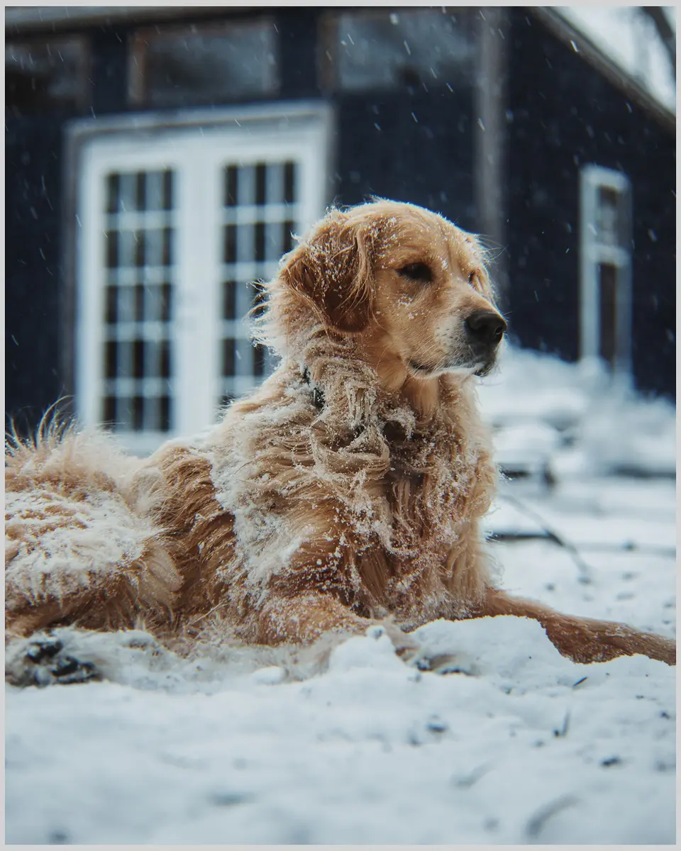 A dog in a snowy landscape