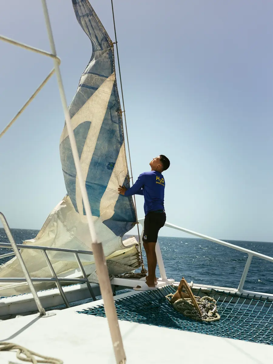 Working with a sail above the sea